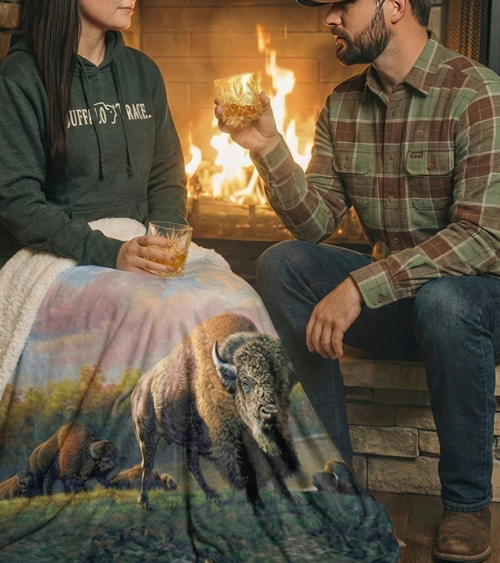 Buffalo Trace Fleece Blanket with Buffalo - Image 2