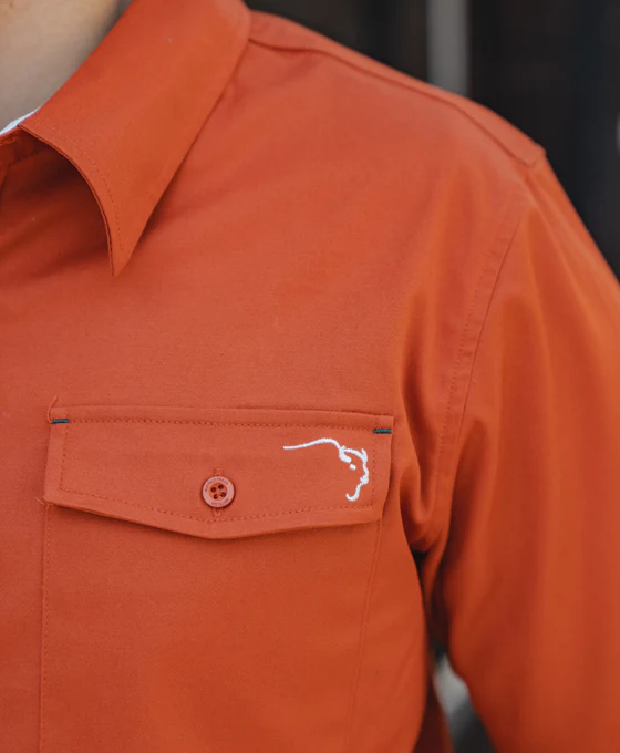 Buffalo Trace Orange Woven Short Sleeve Button Up - Image 3