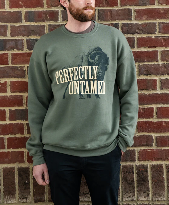 Buffalo Trace "Perfectly Untamed" Army Green Sweatshirt - Image 3