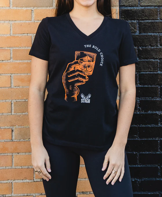 Stagg Women's Black "Bold Choice" Bottle V-Neck Tee - Image 4