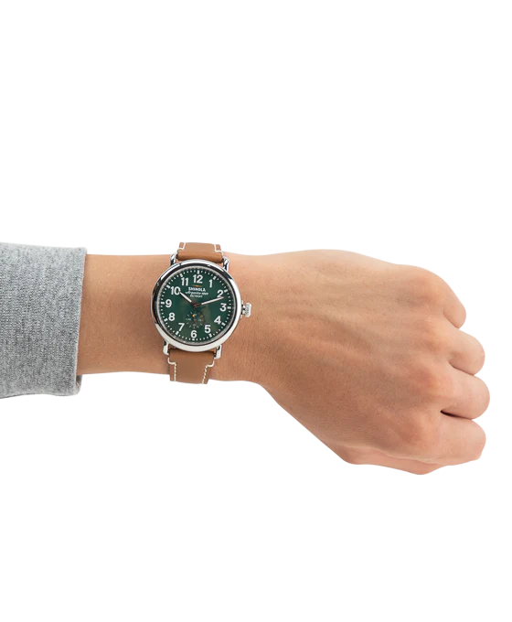 Shinola Buffalo Trace Runwell Watch – Green Dial Brown Strap - Image 5
